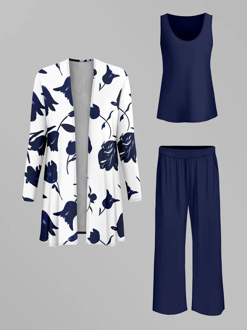 Eliana | Conjunto de 3 Piezas Floral Azul Marino