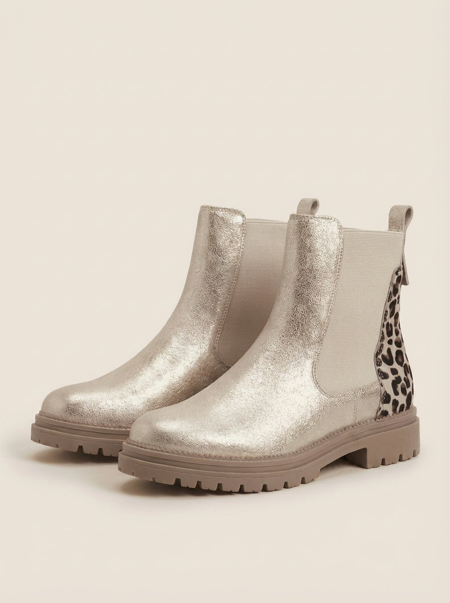 Botas Chelsea Doradas - Detalle Leopardo