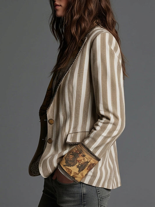 Celia - Blazer Bohemio a Rayas con Cuello Estampado