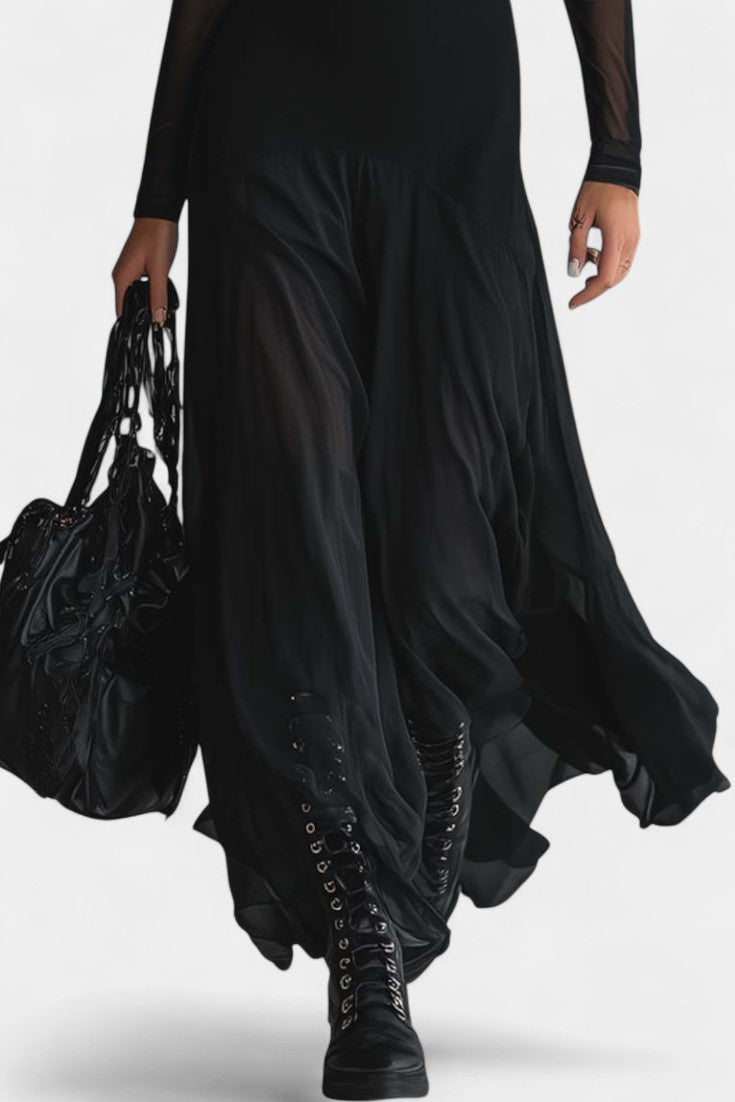 Antonia | Vestido Largo Fluido con Detalle Patchwork