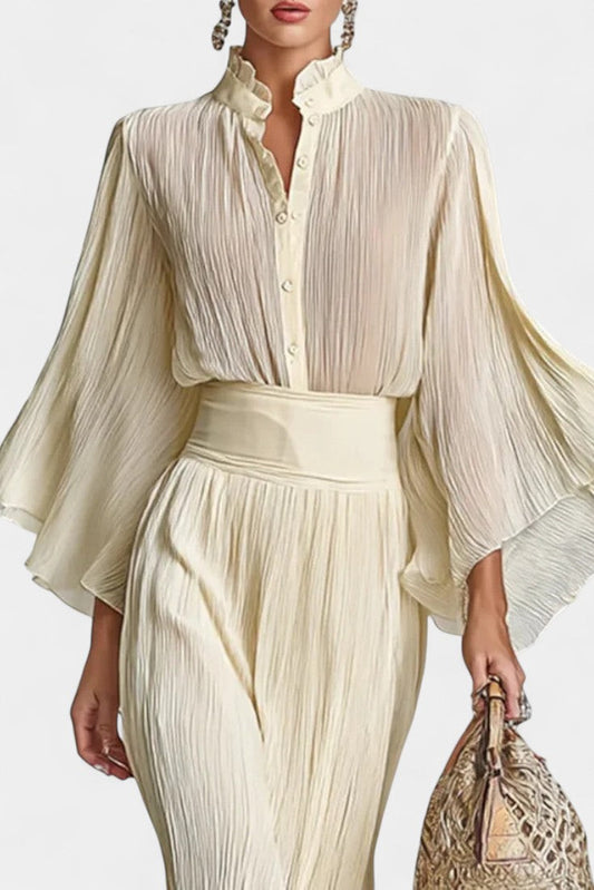 Ariadna | Conjunto de Blusa Plisada y Falda Larga