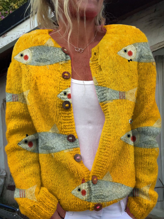 Patricia | Chaqueta de Punto Estampado de Peces