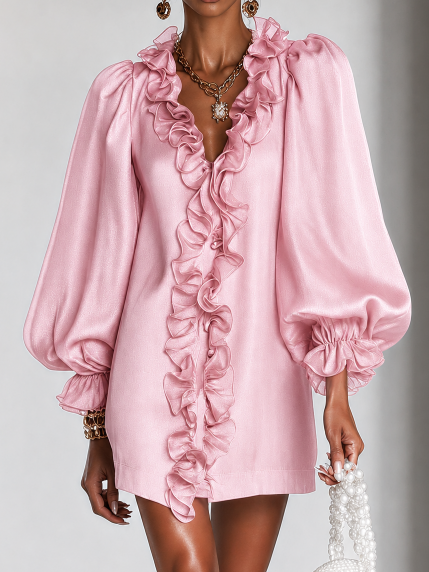 Laia | Vestido Corto con Volante y Manga Abullonada