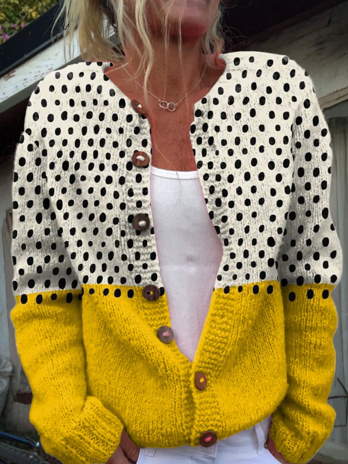 Carolina | Chaqueta de Punto de Lunares y Mostaza