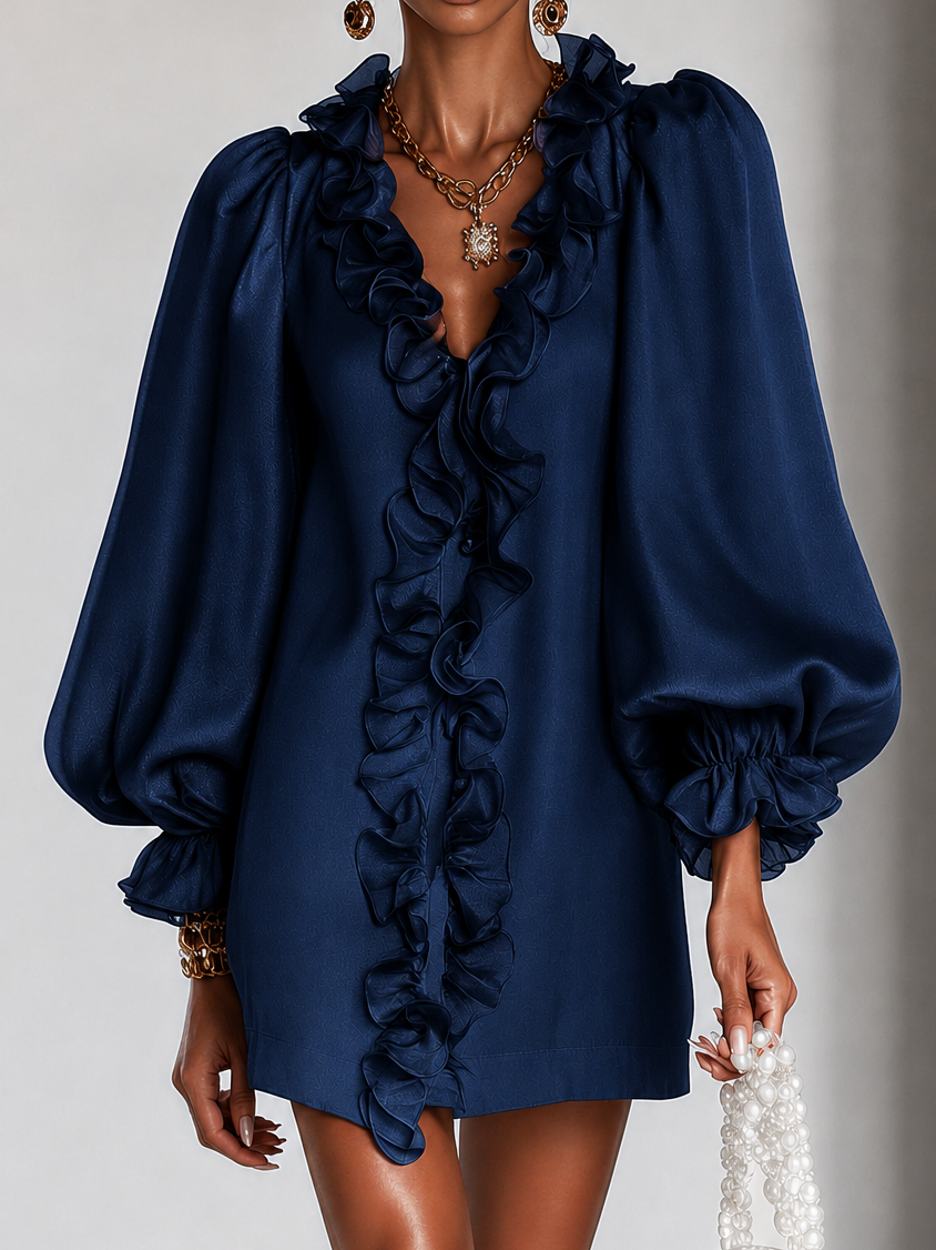 Laia | Vestido Corto con Volante y Manga Abullonada