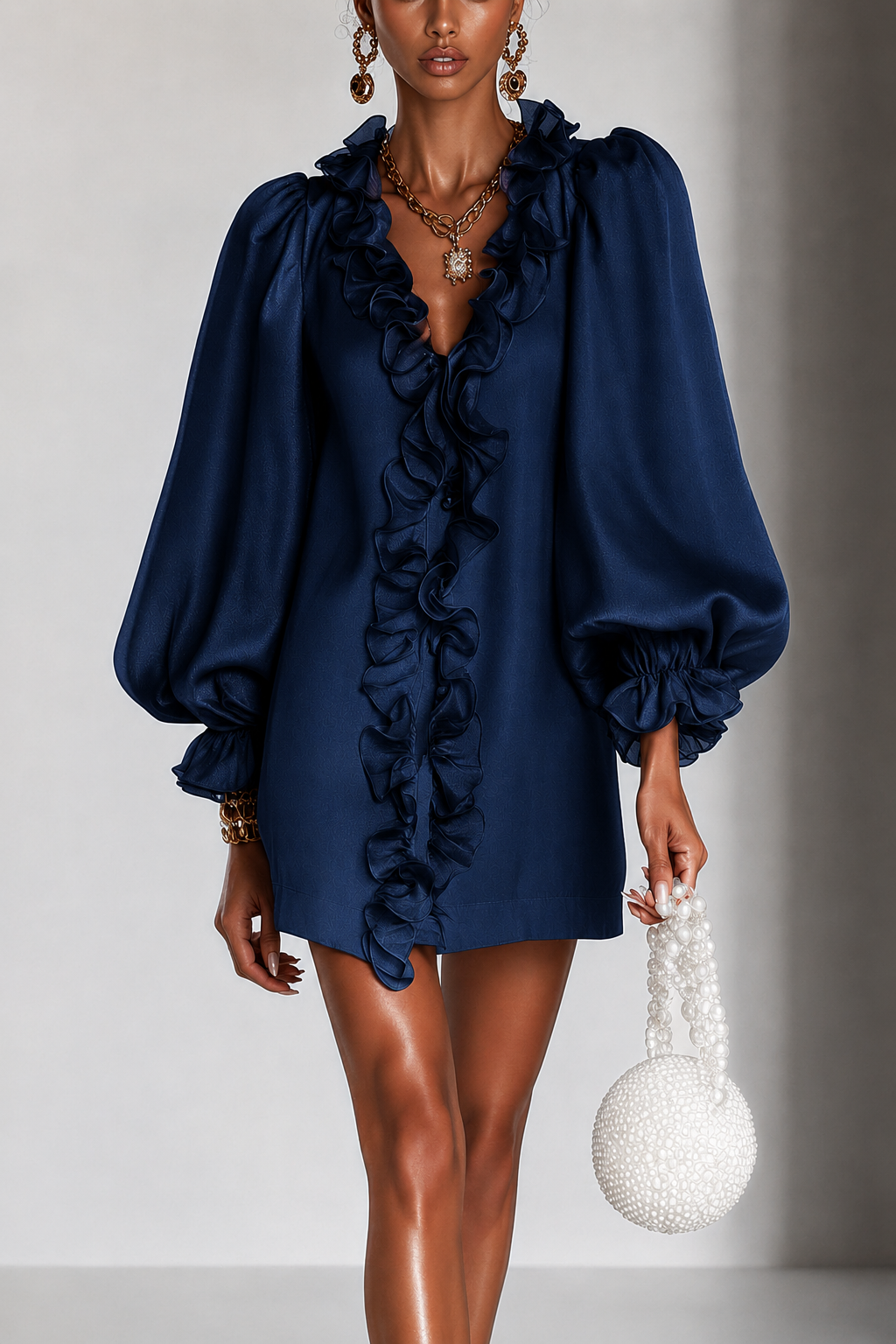 Laia | Vestido Corto con Volante y Manga Abullonada