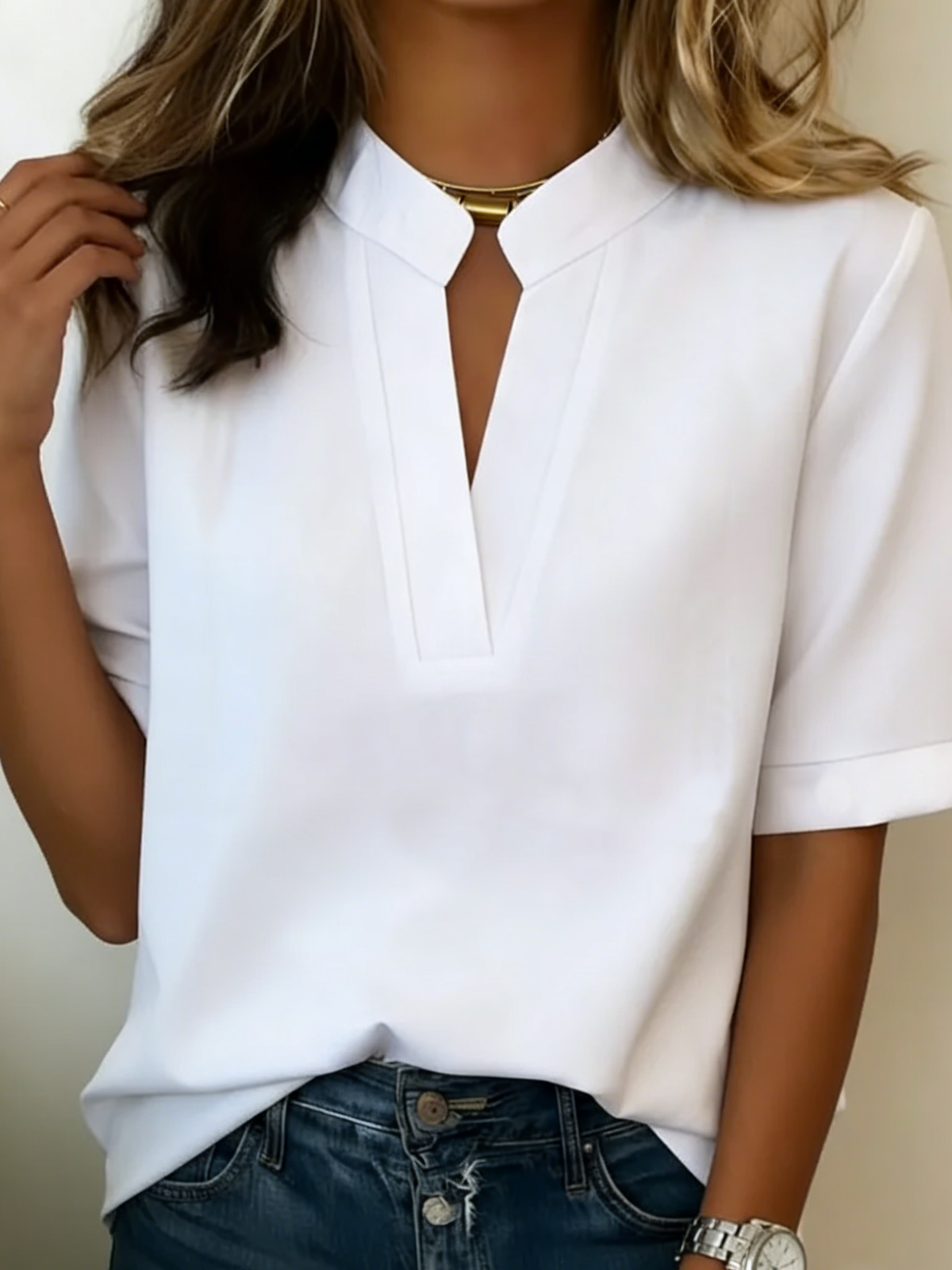 Blouse Margaux blanche à col en V