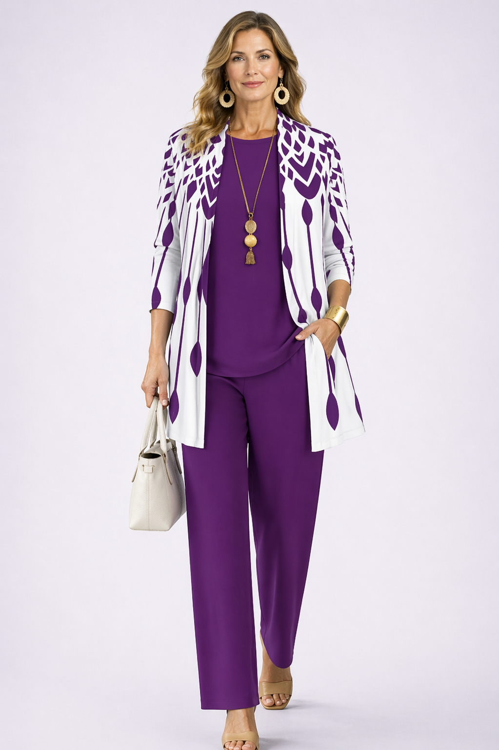 Mercedes | Conjunto de 3 Piezas Floral Malva y Blanco