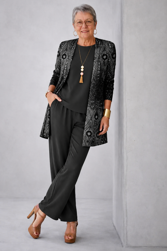 Lola | Conjunto de 3 Piezas Negro Estampado