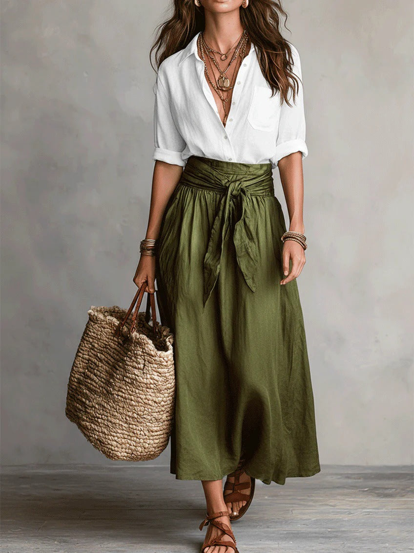 Margarita | Conjunto de Camisa y Falda Midi con Lazo