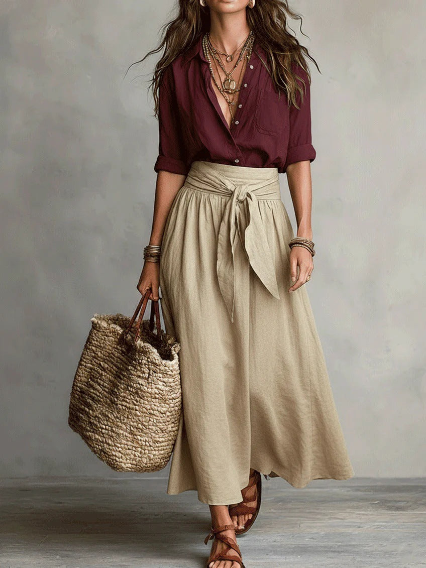 Margarita | Conjunto de Camisa y Falda Midi con Lazo