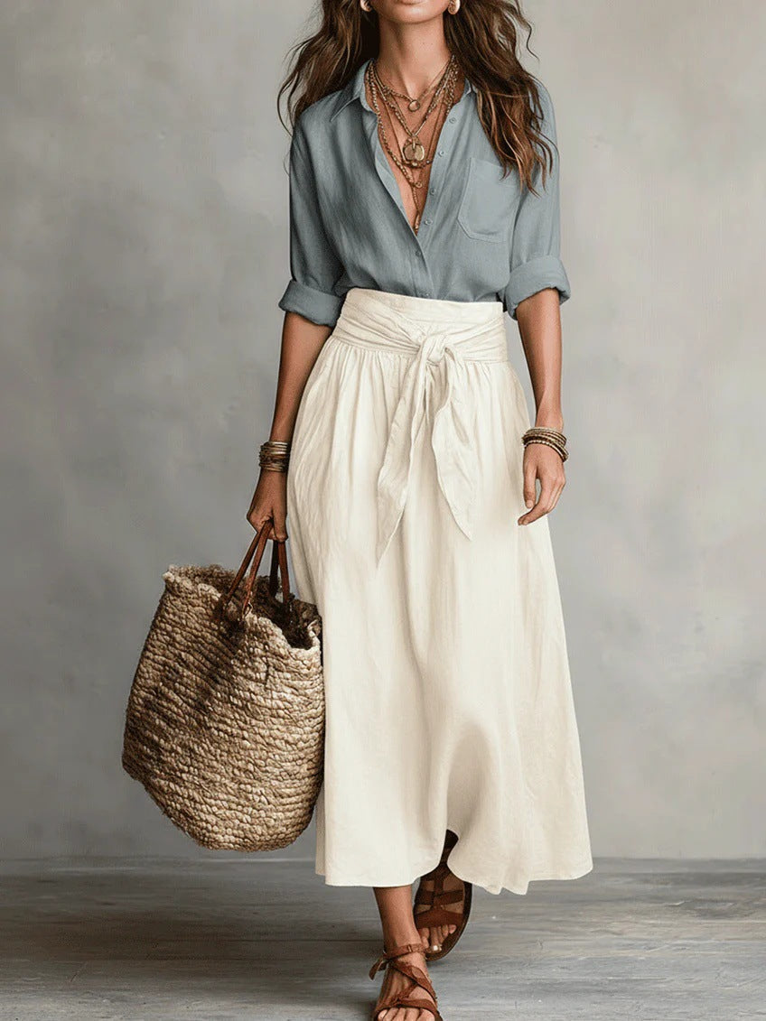 Margarita | Conjunto de Camisa y Falda Midi con Lazo
