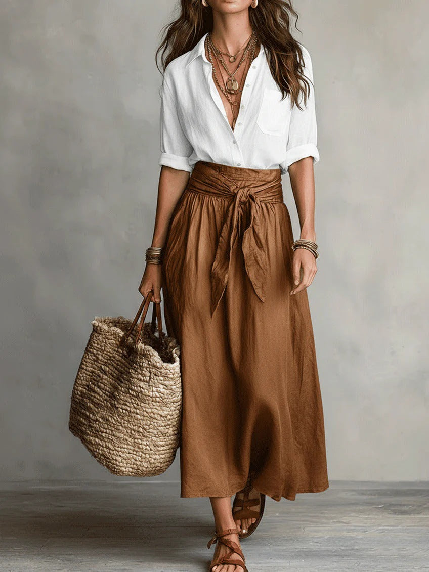 Margarita | Conjunto de Camisa y Falda Midi con Lazo