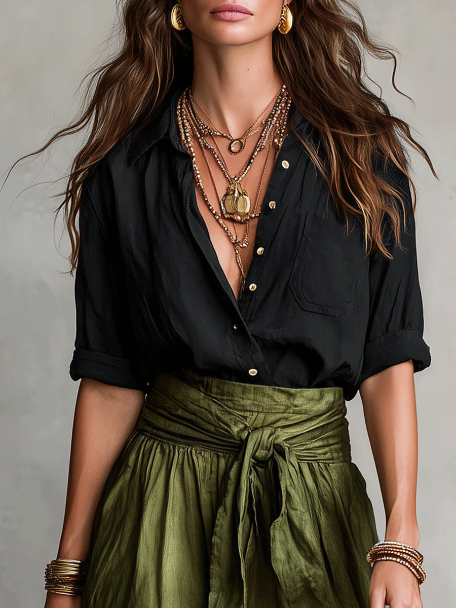Margarita | Conjunto de Camisa y Falda Midi con Lazo