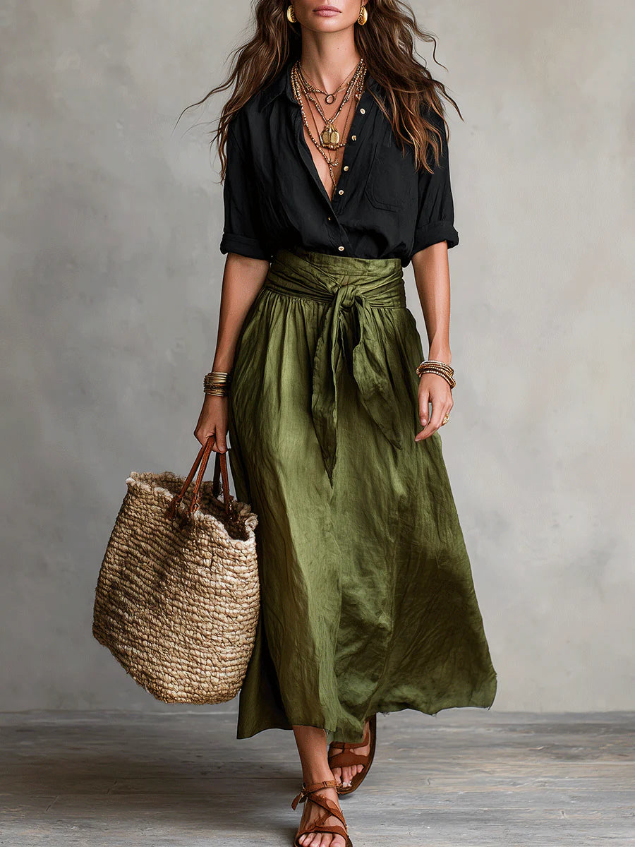 Margarita | Conjunto de Camisa y Falda Midi con Lazo