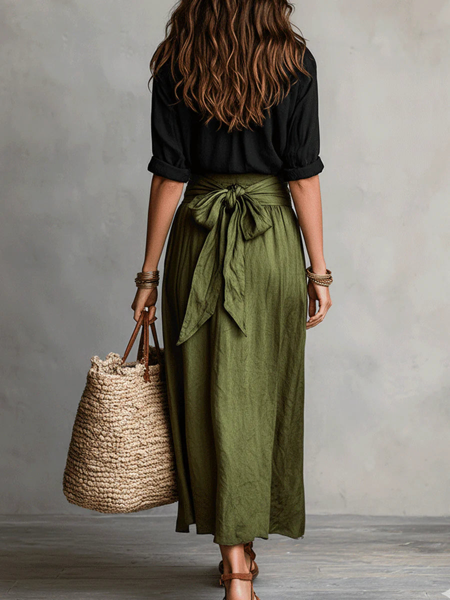 Margarita | Conjunto de Camisa y Falda Midi con Lazo