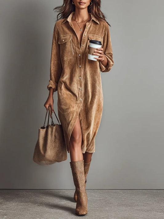 Miren | Vestido Midi con Bolsillos y Botón Frontal