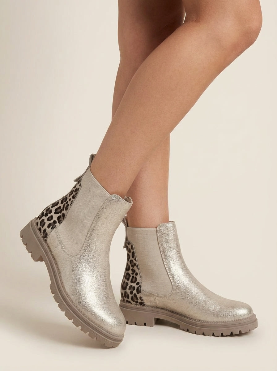 Botas Chelsea Doradas - Detalle Leopardo