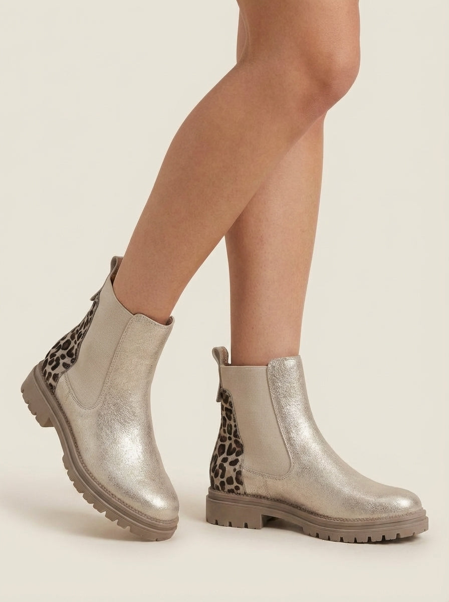 Botas Chelsea Doradas - Detalle Leopardo