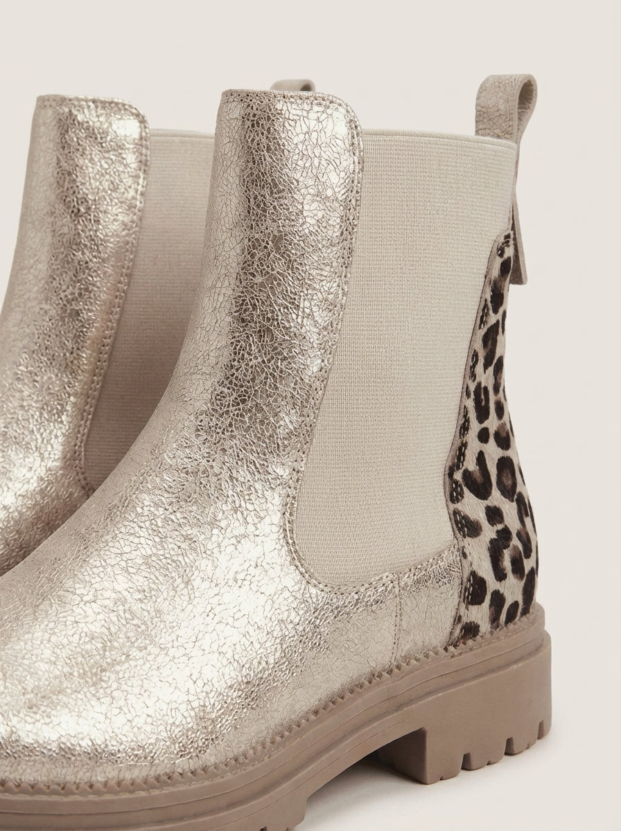 Botas Chelsea Doradas - Detalle Leopardo