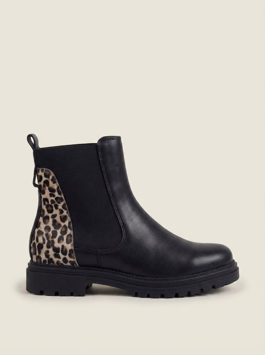 Botas Chelsea Negras - Detalle Leopardo