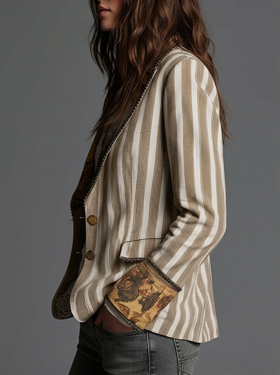 Celia - Blazer Bohemio a Rayas con Cuello Estampado