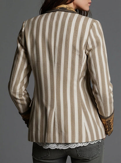 Celia - Blazer Bohemio a Rayas con Cuello Estampado