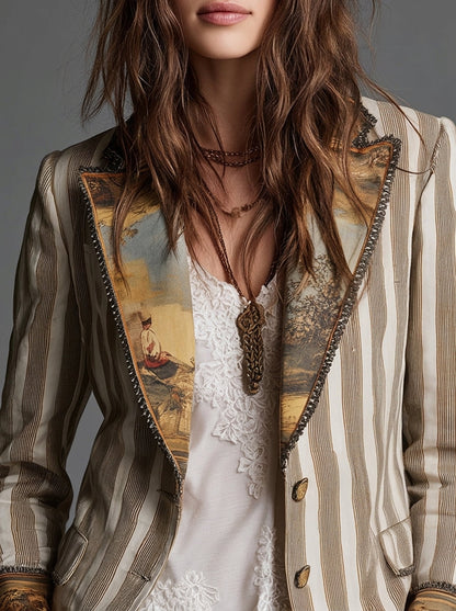 Celia - Blazer Bohemio a Rayas con Cuello Estampado