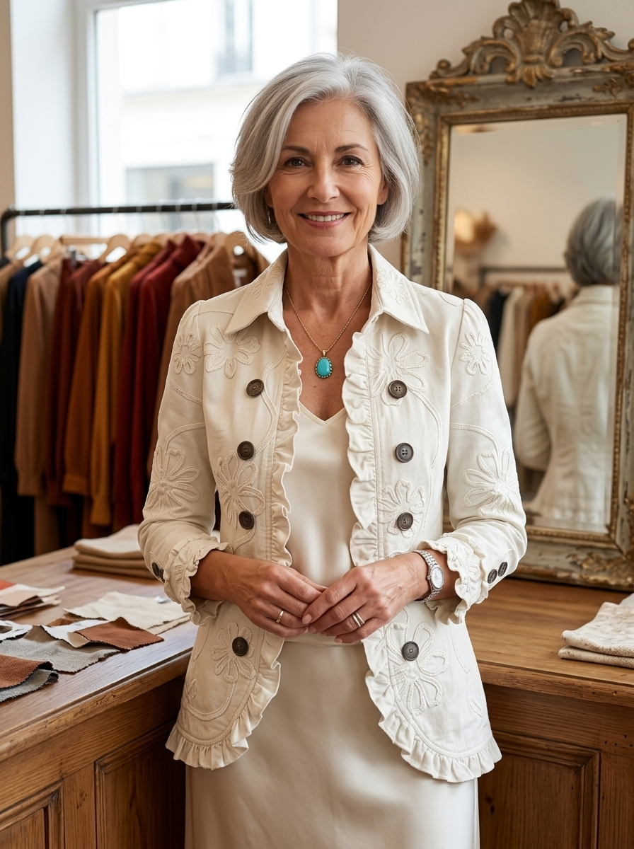 Marisol chaqueta con volantes puesta