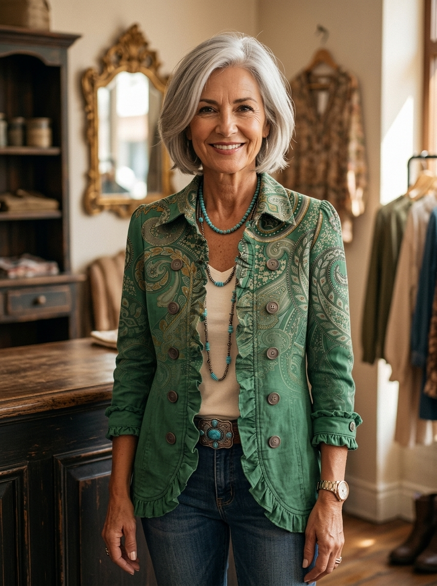 Jacinta chaqueta con volantes puesta
