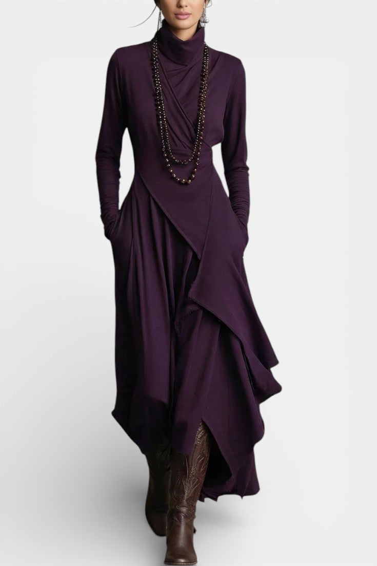 Blanca | Vestido Largo Asimétrico de Cuello Alto