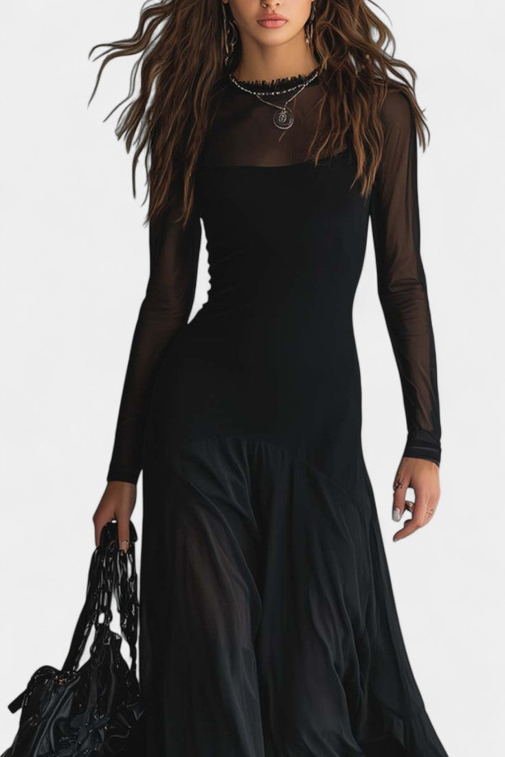 Antonia | Vestido Largo Fluido con Detalle Patchwork