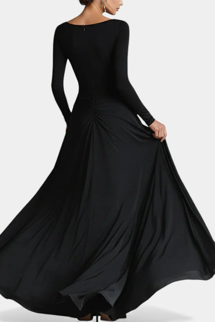Estela | Vestido Largo Plisado con Escote Barco