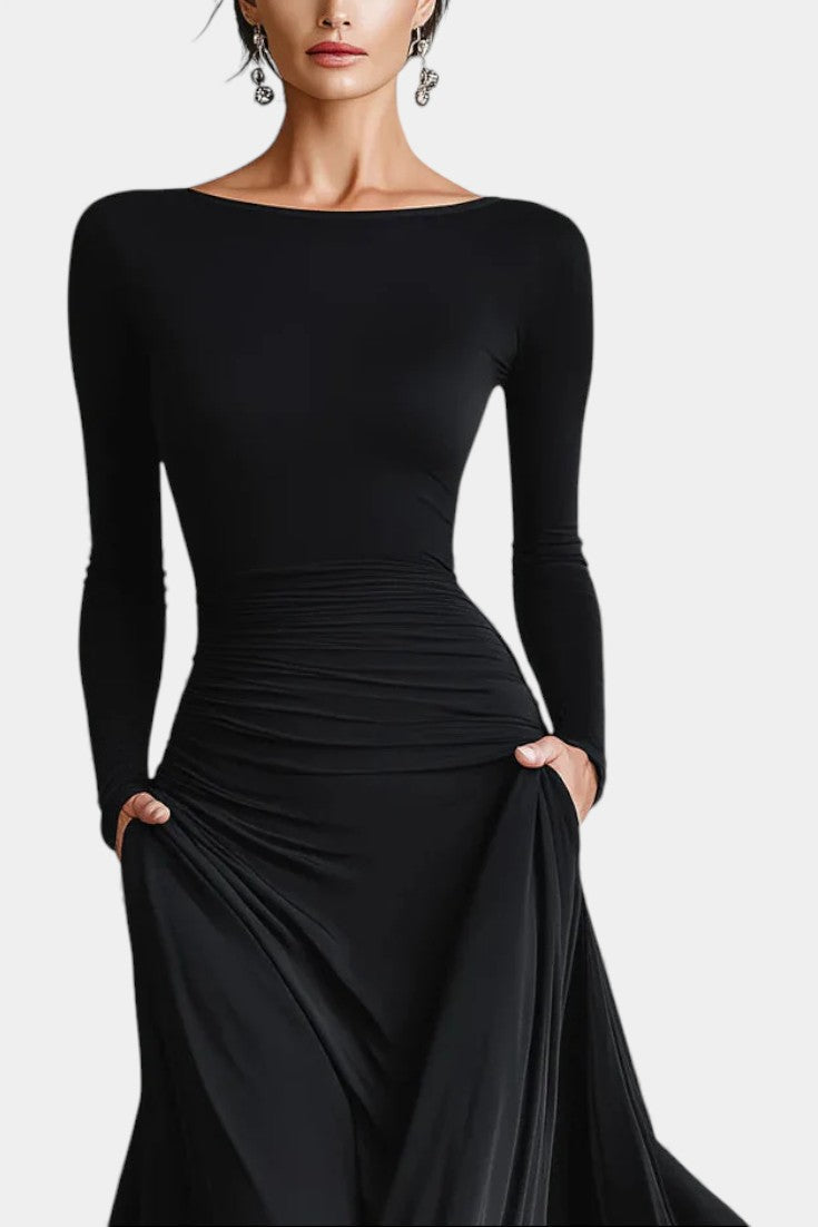 Estela | Vestido Largo Plisado con Escote Barco