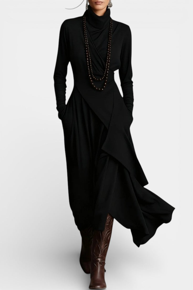 Blanca | Vestido Largo Asimétrico de Cuello Alto