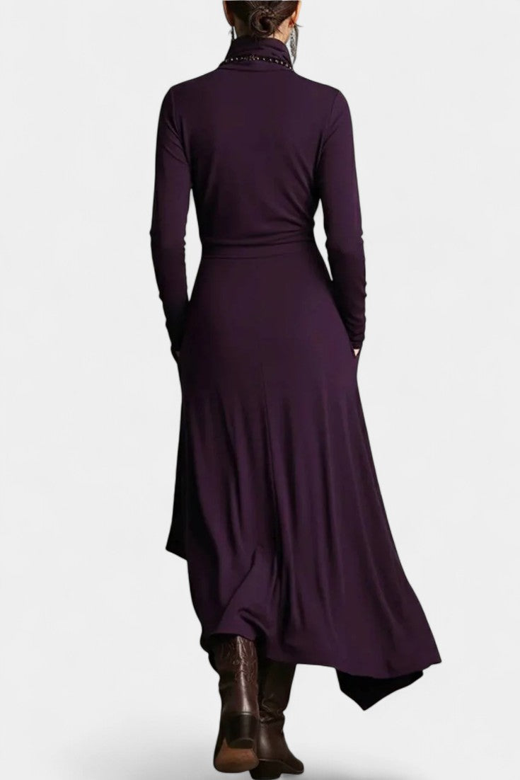 Blanca | Vestido Largo Asimétrico de Cuello Alto