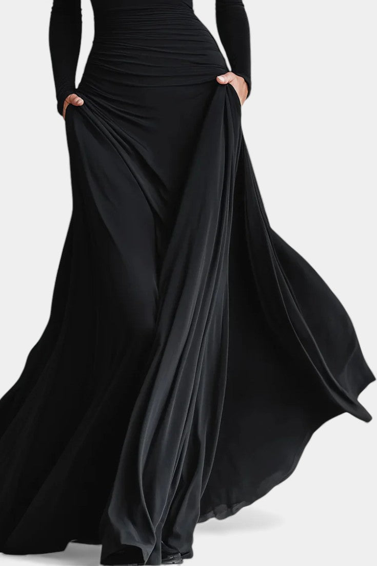 Estela | Vestido Largo Plisado con Escote Barco