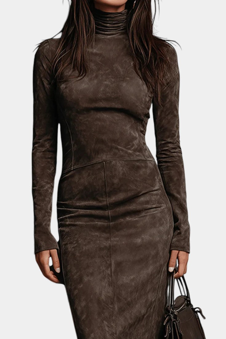 Ángela | Vestido Midi de Cuello Alto y Manga Larga