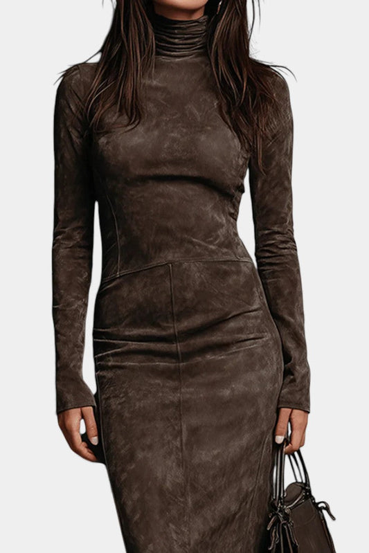 Ángela | Vestido Midi de Cuello Alto y Manga Larga