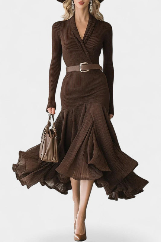 Clara | Vestido de Manga Larga con Cuello Patchwork