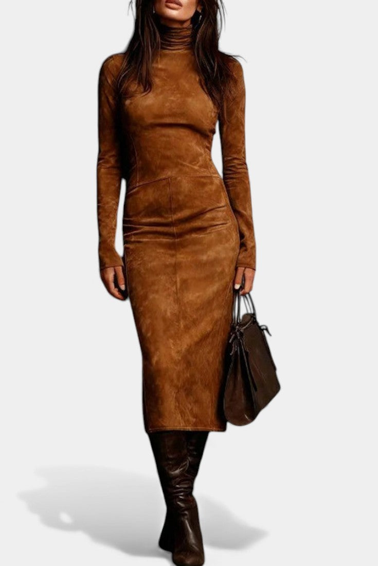 Ángela | Vestido Midi de Cuello Alto y Manga Larga
