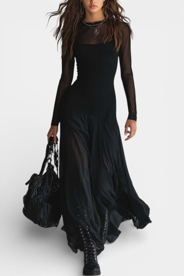 Antonia | Vestido Largo Fluido con Detalle Patchwork