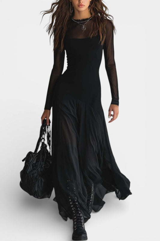 Antonia | Vestido Largo Fluido con Detalle Patchwork