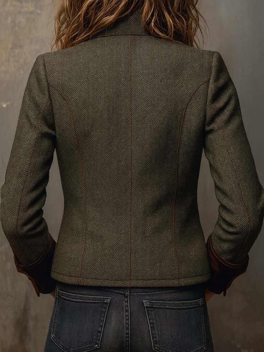 Miriam - Blazer de Sarga con Ribete en Contraste