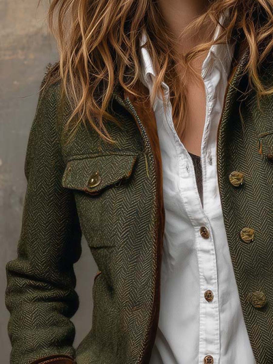 Miriam - Blazer de Sarga con Ribete en Contraste