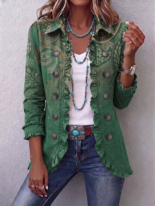 Jacinta | Chaqueta Paisley Verde con Volantes
