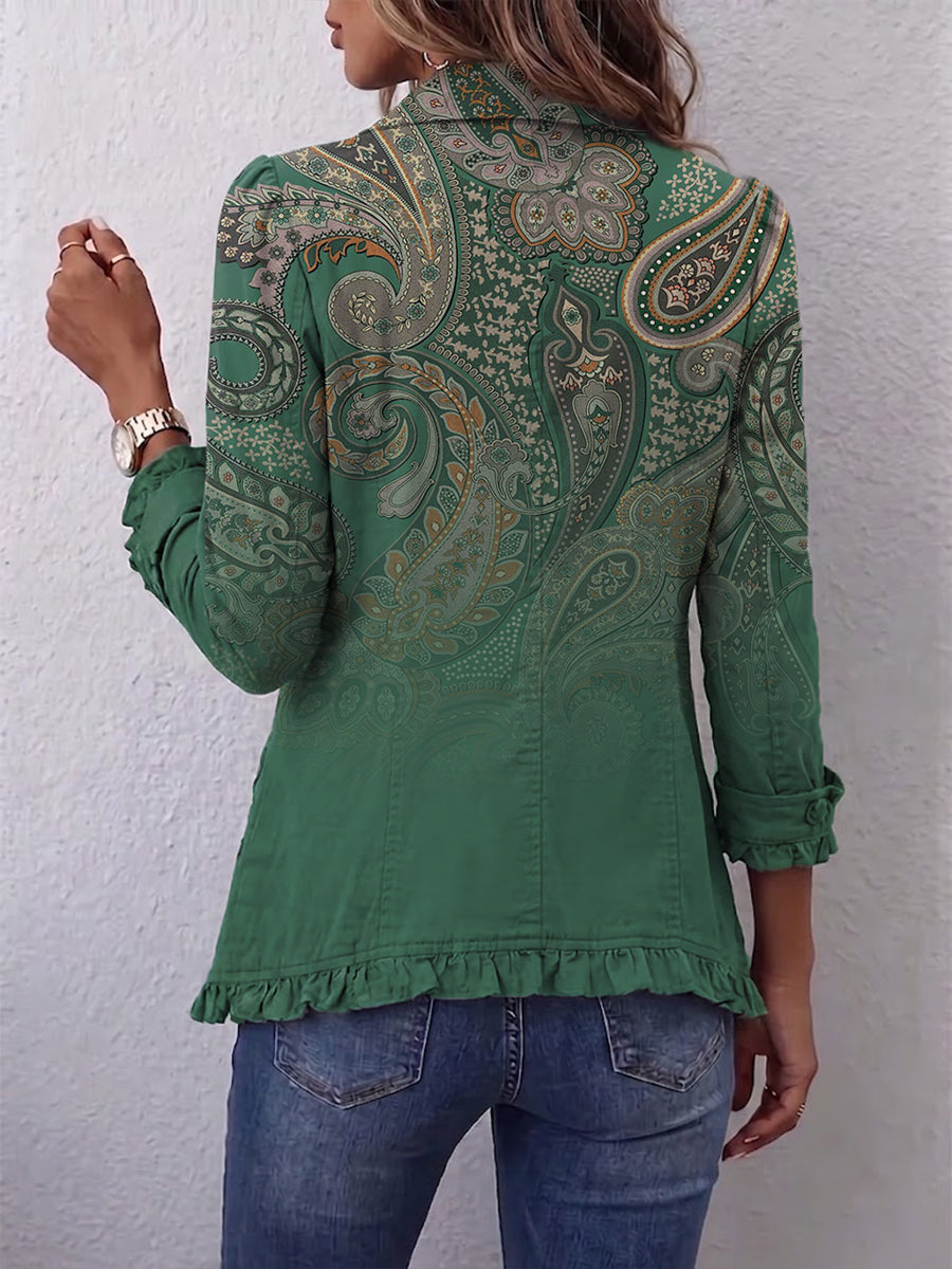 Jacinta | Chaqueta Paisley Verde con Volantes