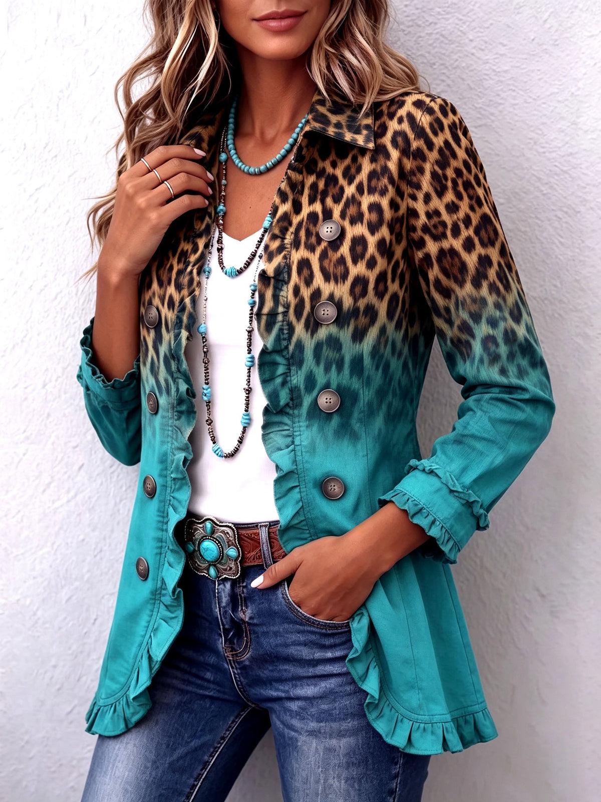Consuelo | Chaqueta Blazer Leopardo Degradado con Volantes