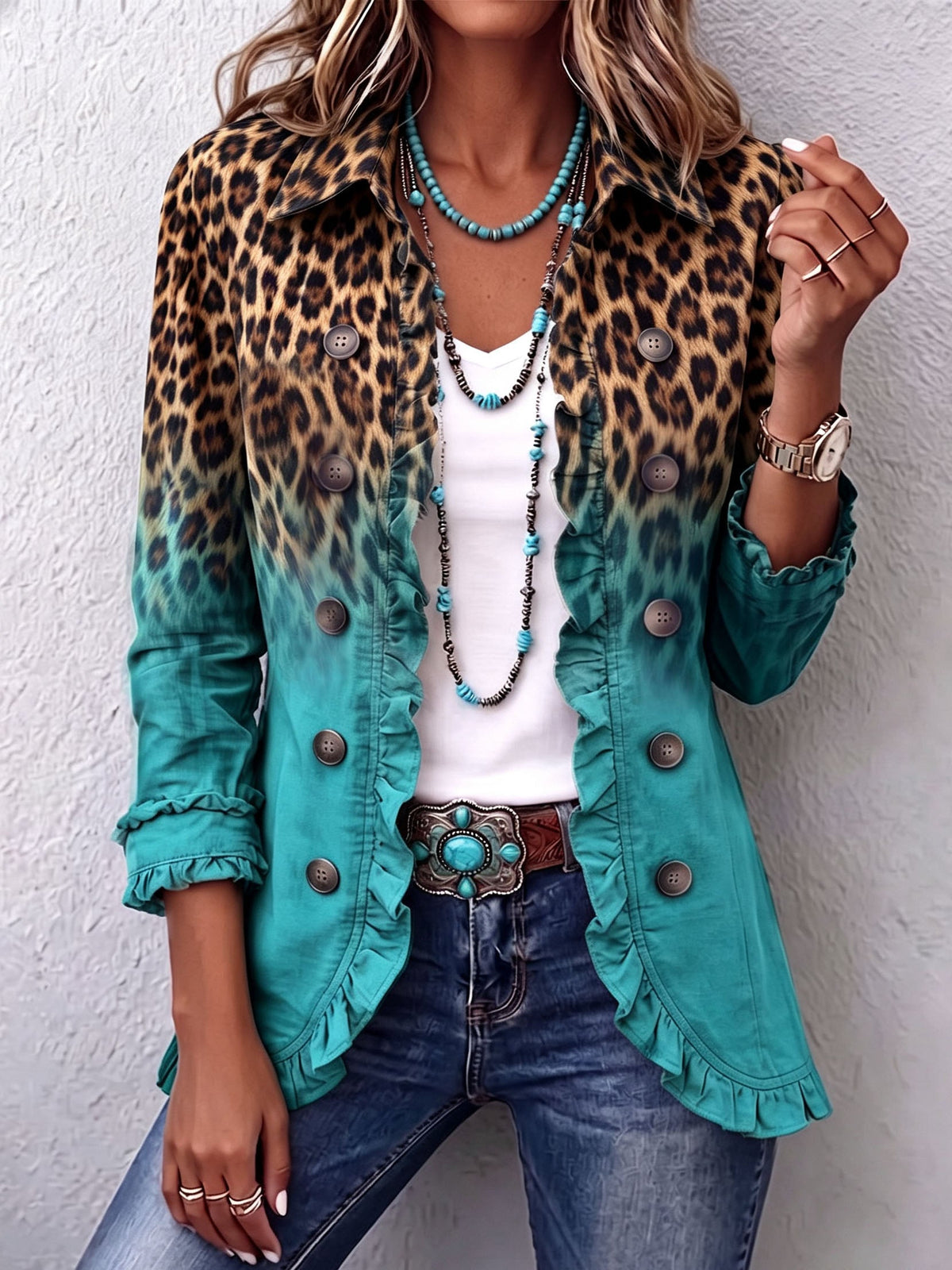 Consuelo | Chaqueta Blazer Leopardo Degradado con Volantes
