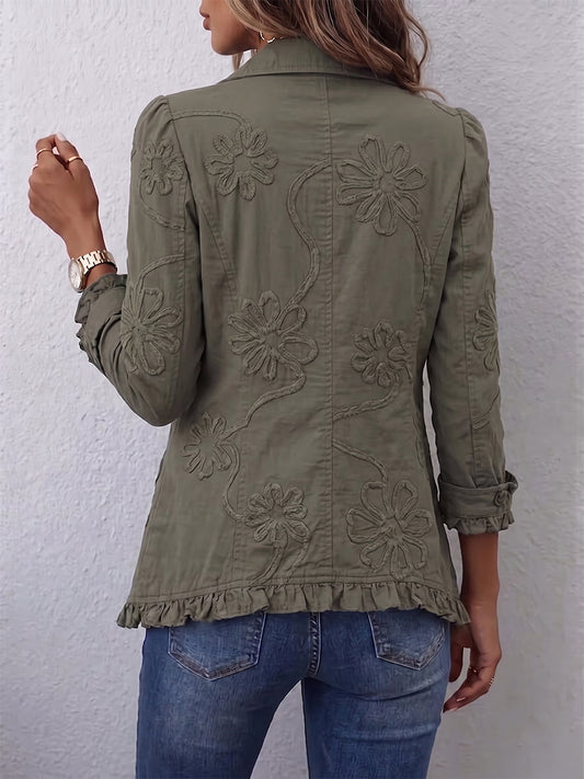 Azucena | Chaqueta Bordada Verde con Volantes